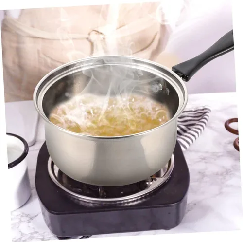 Vista 5 de 1 juego de olla de leche de acero inoxidable con mango largo antiadherente cacerola de cocción para calentamiento rápido para sopa de leche y pasta