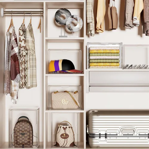 Vista 4 de Estuche de acrílico transparente, contenedores de almacenamiento de plástico apilables con tapas, caja de exhibición grande con tapa magnética