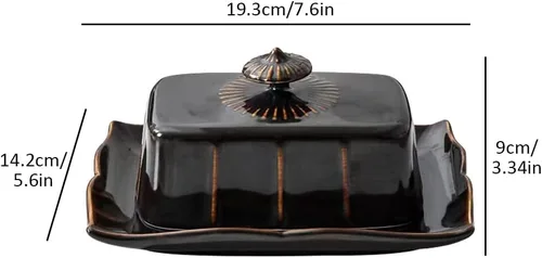 Vista 2 de Mantequillera de porcelana con tapa para encimera, contenedor de mantequilla de granja con mango de lujo, grande para mantequilla de la costa este