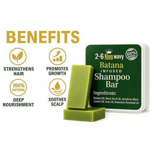 Vista 3 de 2-6 King Wavy Barra de champú para reparar y rejuvenecer el cabello dañado - Mejora el cuero cabelludo (Batana Shampoo Bar)