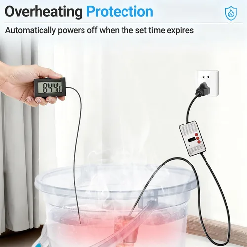 Vista 5 de Calentador de agua de inmersión de 2000 W, con termómetro digital LCD, calentador de cubo con protector de acero inoxidable 304 para bañeras