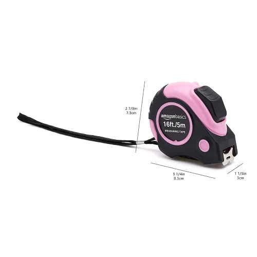 Vista 8 de Yaxa Basics Cinta métrica retráctil con botón de presión, fácil de usar, 16 pies, rosa