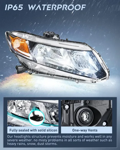 Vista 5 de Nilight Conjunto de faros para Honda Civic Sedán 4 puertas 2012 2013 2014 2015 y Coupe 2 puertas 12 13, Carcasa negra
