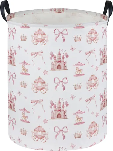 Vista 14 de ESSME Cesta de ropa sucia con diseño de arcoíris, plegable para niños, con revestimiento de polietileno impermeable, cesta de guardería para niñas