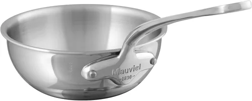 Mauviel M'Cook - Sartén curvada de acero inoxidable pulido de 5 capas con mango de acero inoxidable fundido, 3.4 cuartos de galón, fabricado en
