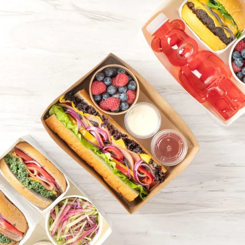 Vista 10 de Restaurantware Bio Tek - Bandejas de hamburguesas de 8.4 x 6 x 3.5 pulgadas, 100 bandejas de papel desechables para alimentos, bandejas de papel