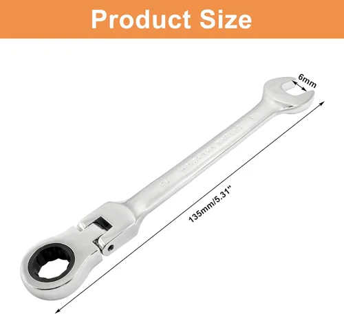 Vista 2 de Piutouyar Llave de trinquete de cabeza flexible de 6mm, llave de trinquete métrica profesional, llave combinada, llave de caja, herramienta