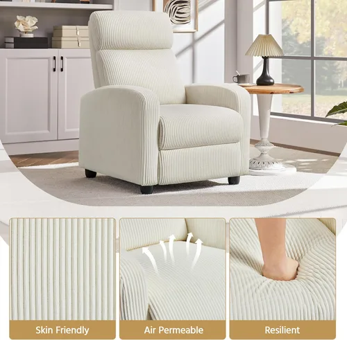 Vista 6 de Yaheetech Silla reclinable de pana para sofá individual, asiento de cine en casa, silla reclinable moderna ajustable para sala de estar, dormitorio