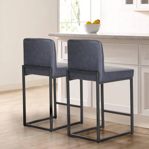 Vista 17 de Sophia & William - Juego de 4 taburetes de bar negros, taburetes de bar modernos de cuero PU de altura de mostrador con respaldo, sillas de isla