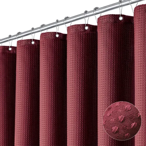 Vista 77 de Cortina de ducha de tela Dynamene verde oscuro - Cortinas de baño de tela de nido de abeja texturizadas resistentes, juego de cortinas de baño