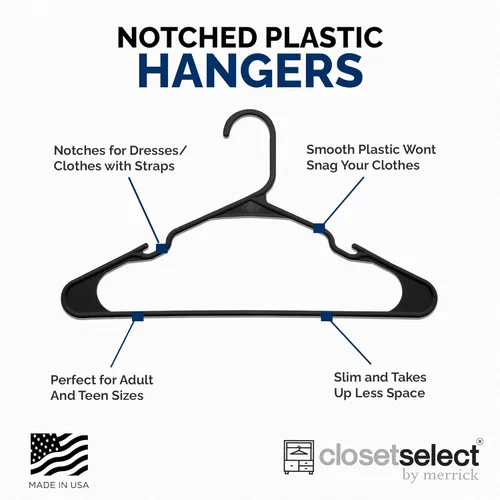 Vista 4 de Perchas de plástico paquete de 50 perchas fuertes que ahorran espacio, fabricadas en Estados Unidos, colgador de plástico perfecto para camisas