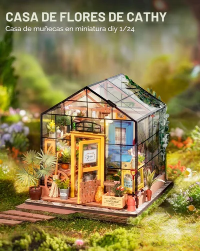 Vista 2 de Rolife Kit de casa en miniatura de bricolaje, mini diorama de invernadero 1/18, kit de construcción de casa de muñecas con LED, manualidades