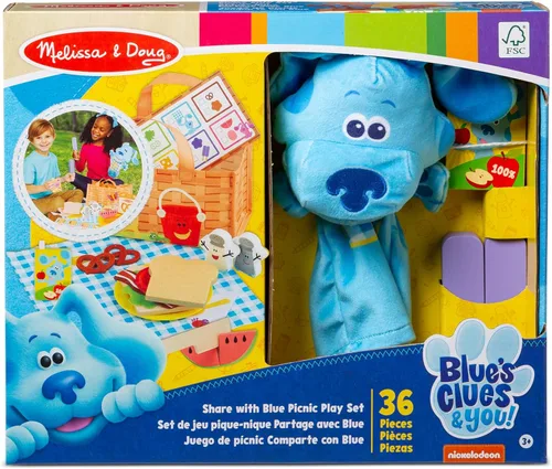 Vista 3 de Melissa & Doug Blue’s Clues & You! Set de juegos para picnic Comparte con Blue con marioneta de mano - Certificado FSC