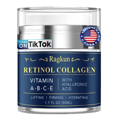 Ragkun Crema de retinol para la cara, cremas de colágeno para el cuello para tensar y reafirmar, hidratante facial antienvejecimiento de día y noche