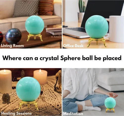 Vista 5 de Amazing Gemstone Bola de cristal de Yaxaita con soporte, bolas de meditación de esfera de cristal de 1.5 pulgadas para brujería y bolas decorativas