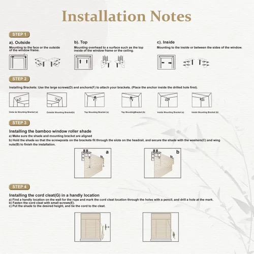 Vista 6 de ALIMOO Persianas romanas de bambú inalámbricas, persianas de bambú para ventanas interiores, hogar y jardín, fácil instalación, 24 pulgadas de ancho