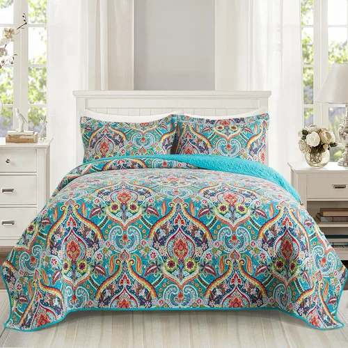 Vista 34 de VAPUTAR Edredones de Algodón Tamaño Queen, Juego de Ropa de Cama Edredón Queen con Patrón Damasco Bohemio-3 Piezas Colcha Ligera Suave Tamaño Queen
