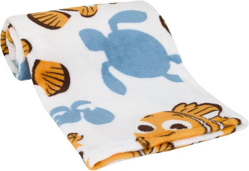 Disney Finding Nemo Naranja, Aguamarina y Blanco Crush y Squirt Manta Súper Suave para Bebé de Tortuga, Naranja, Aguamarina, Blanco