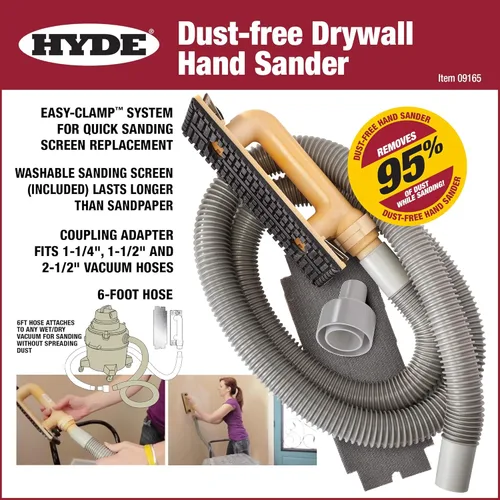 Vista 2 de Hyde Tools - Lijadora de mano al vacío 09165 para paneles de yeso libre de polvo con manguera de 6 pies