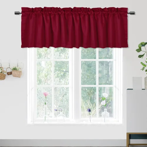 Vista 2 de 2 paneles de cenefas de cortina para ventanas, cenefas opacas de 52 x 18 pulgadas, cenefas decorativas con bolsillos para barra de 1.9 pulgadas