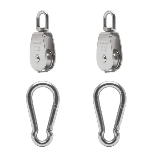 Vista 9 de 6 unidades de bloque de polea simple M20 de acero inoxidable 304, rueda de remolque con cable colgante, con 6 ganchos de resorte de enganche rápido