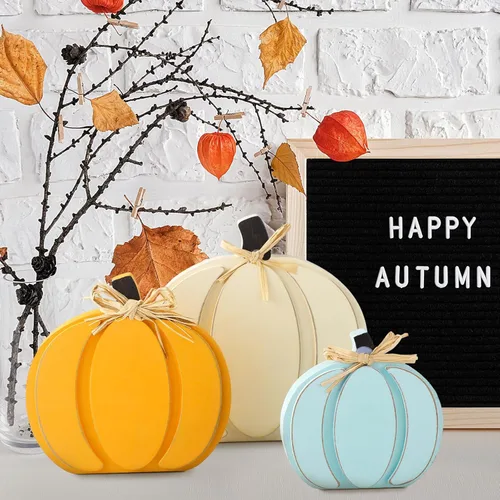 Vista 4 de Soaoo 3 piezas de decoración de calabaza de madera de otoño, letreros de madera de otoño, decoración de centro de mesa, bandeja escalonada, letrero