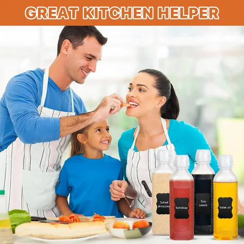 Vista 7 de Supkiir Botellas exprimibles de condimentos de 16 onzas con tapa superior, 5 botellas transparentes para salsa picante para condimentos, aceite