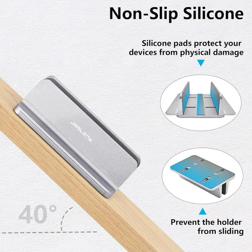 Vista 6 de JARLINK Soporte vertical para laptop, soporte de aluminio para computadora portátil con tamaño de base ajustable (hasta 17.3 pulgadas) compatible