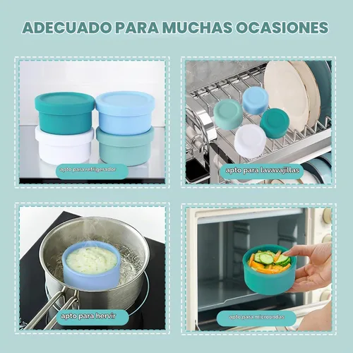 Vista 3 de Finorder - Paquete de 4 recipientes de silicona de 5 onzas, recipientes de almacenamiento de aperitivos para bebés con tapas herméticas, lonchera