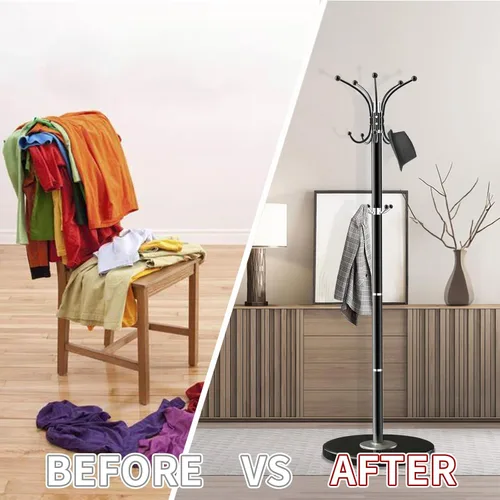 Vista 50 de Perchero con base de mármol natural, perchero moderno de metal independiente, perchero con 12 ganchos, perchero para sombreros de árbol para 12