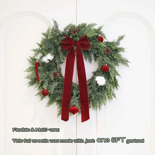 Vista 5 de Guirnalda de Cedro de Navidad de 9 Pies Artificial de Tacto Real con Grosor Realista Follaje Verde Guirnalda de Pino para Repisa de Chimenea