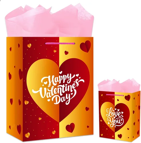 JUESMOS Bolsa de regalo para el día de San Valentín de 13 pulgadas con papel de seda, bolsa de regalo para el día de San Valentín con asas, bolsa de