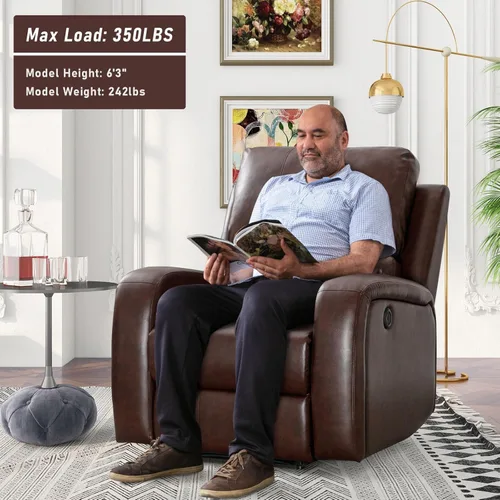 Vista 4 de Silla reclinable eléctrica, sofás reclinables de piel sintética suave con respaldo acolchado, sofá reclinable individual sobredimensionado de alta