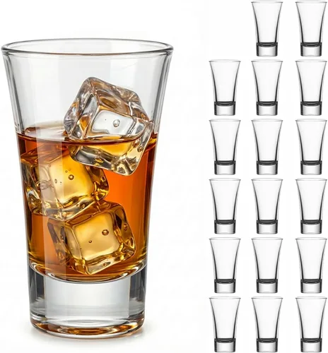 Vista 12 de Paquete de 12 vasos de chupito, base pesada de 2 onzas para whisky, tequila, vodka, espresso, vasos duraderos para el hogar, bares y fiestas