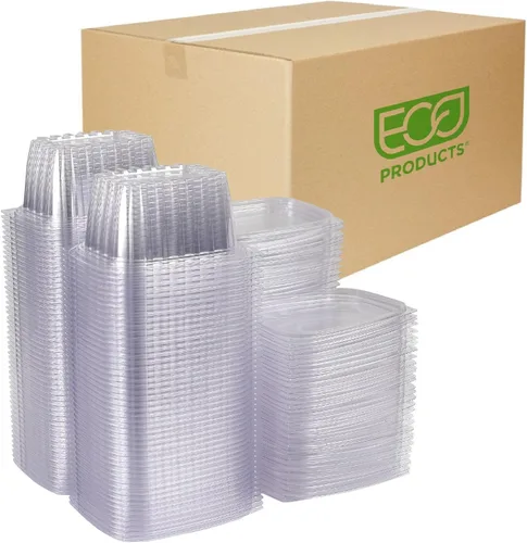 Vista 14 de ECO PRODUCTS Recipientes rectangulares transparentes compostables de 8 onzas con tapas, paquete de 100, preparación de comidas, hechos de plástico