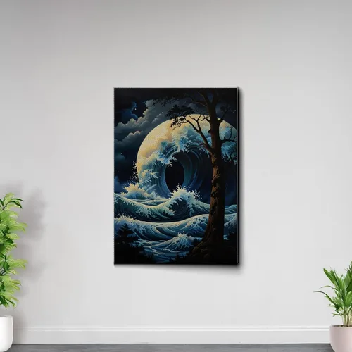 Vista 7 de Canvas Print Wall Art Retro Wave Art A Storm Wall Art Print Sea Wave In The Night And Trees Stormy Waves Art Wall Art, Decor