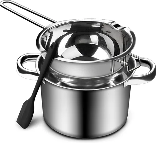 Vista 9 de Juego de olla de baño María doble, olla de baño María de 1200ML para derretir chocolate, olla de acero inoxidable 304 de 2800ML con espátula