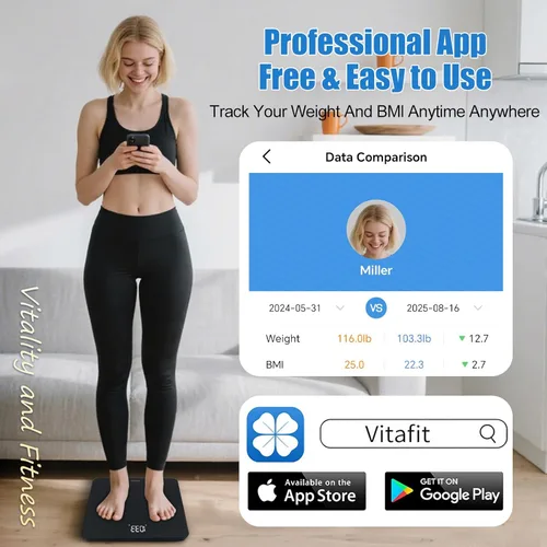 Vista 2 de Vitafit Smart Digital Bathroom Scale for Body Weight, High Precision Assured by Weight Scale Professional Factory Since 2001, BMI with App, 400lb in