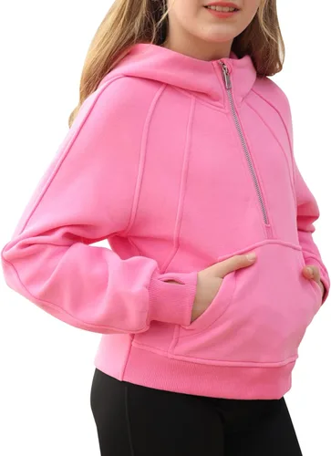 Vista 3 de Doshoop Sudaderas con capucha recortadas con cuello de media cremallera para niñas