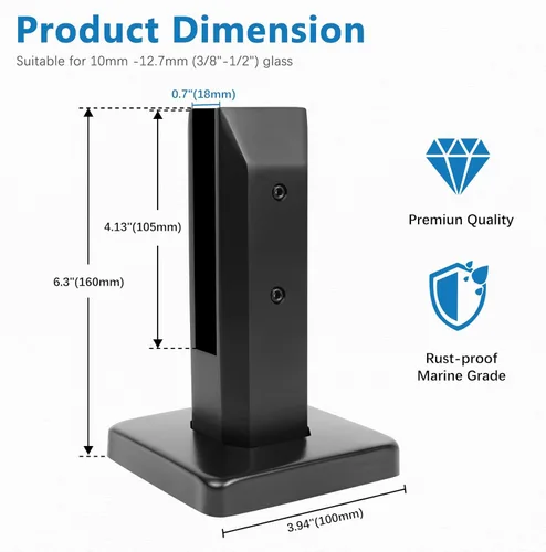 Vista 4 de LukLoy Marine Grade SS2205 - Abrazadera de vidrio para valla de piscina para proyectos de ciudades costeras / interiores, resistente a la corrosión