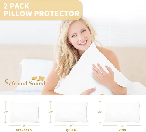 Vista 5 de Safe and Sound Protector de almohada impermeable con cremallera, funda de almohada suave y transpirable de microfibra tamaño estándar, funda