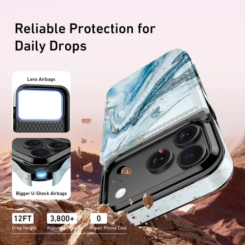 Vista 550 de LETO para iPhone 15 Pro Funda tipo cartera - Tapa tipo folio con patada - Diseños de moda - Tarjetero - Funda protectora para mujeres y niñas - 6.1