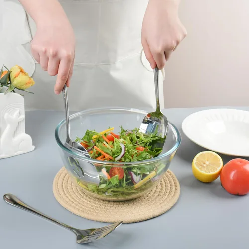 Vista 4 de Juego de 3 cucharas de servir de acero inoxidable, utensilios de servir grandes 18/8, incluye cuchara de servir, cuchara ranurada, espátula