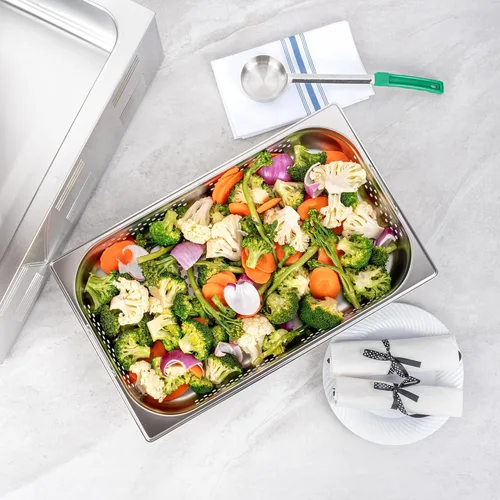 Vista 6 de Restaurantware Met Lux - Sartén de mesa de vapor de 20.5 x 12.8 x 2.5 pulgadas, 1 sartén de hotel de tamaño completo, antiatascos, profundo, sartén