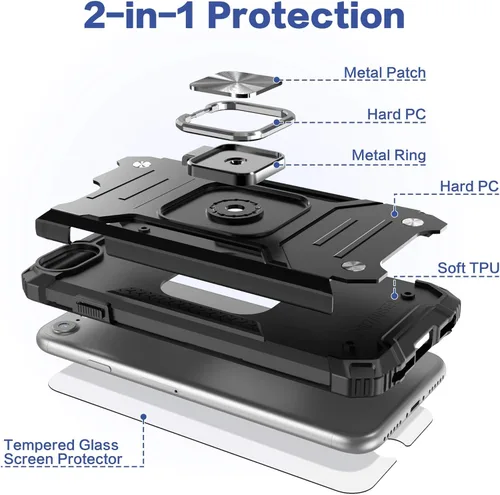 Vista 7 de Funda para iPhone SE 2020 con protector de pantalla, a prueba de golpes, con soporte de automóvil, ligera, funda protectora para iPhone 6/6s/7/8/SE