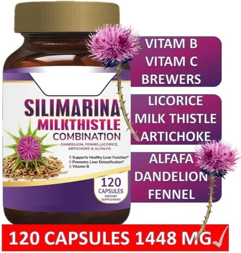 Vista 3 de Pastillas para el hígado graso Silimarina para el hígado graso 120 Cápsulas con Silimarina, Diente de León, Hinojo, Complejo B, Regaliz.