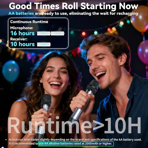 Vista 2 de Juego de micrófonos inalámbricos para cantar, discursos y eventos, receptor de doble micrófono de 2.4 GHz, 200 pies, bolsa de almacenamiento
