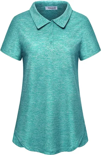 Vista 2 de Vldnery Polo Shirts for Women Moisture Wicking Athletic Loose Workout 3-Button Yoga Tennis Golf Button Shirts
