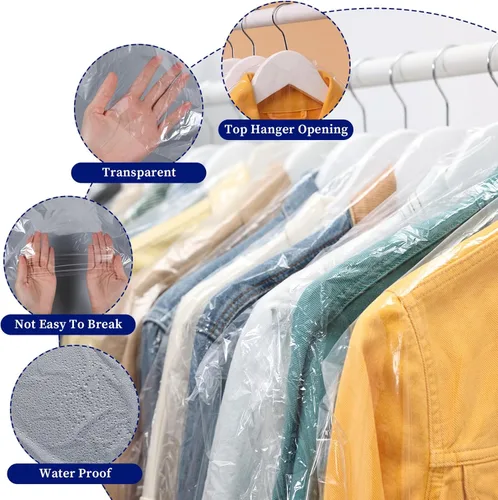 Vista 3 de Paquete de 120 bolsas de limpieza en seco de plástico transparente para colgar ropa, bolsas de limpieza en seco, fundas de ropa, fundas protectoras