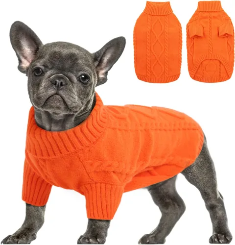 Vista 33 de Queenmore - Suéter de punto trenzado con cuello alto para perros pequeños, para climas fríos, para chihuahua, bulldog, teckel, carlino y yorkie, XS